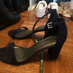 Stuart Weitzman "NEARLYNUDE SANDAL" Navy Heel